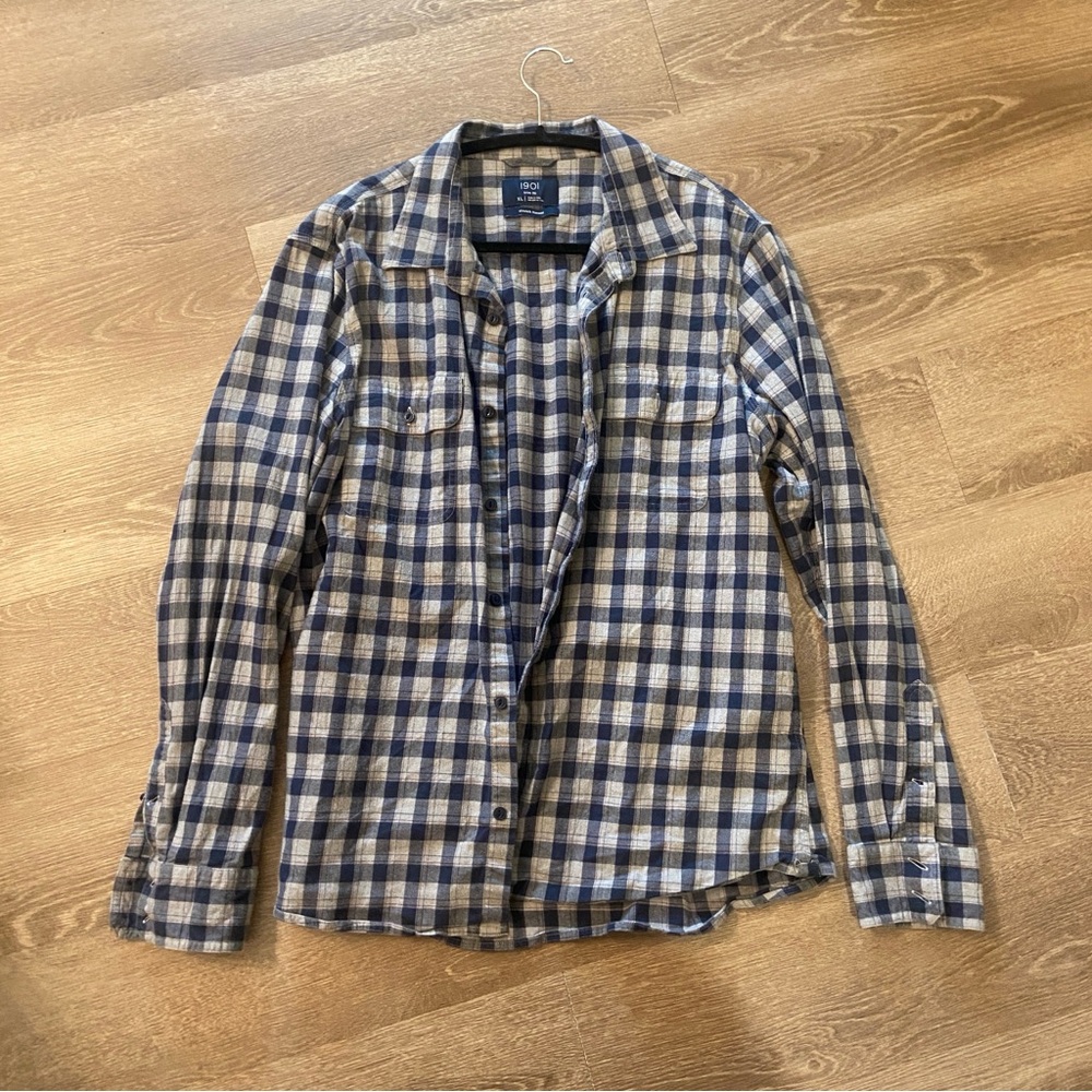 1901 Men's Blue and White Plaid Shirt